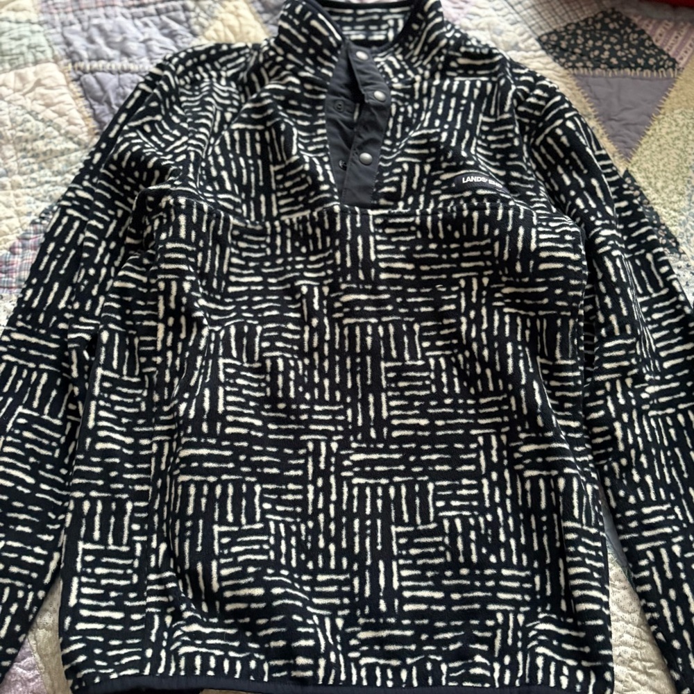 Lands' End Men's Black and White Zip-Up Sweater